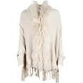 thumbnail image 1 of ZhangBaoLin Women Shawl Wrap Cardigan Faux Fur Collar Poncho Cape Sweater Tassels Knit Coat, 1 of 7