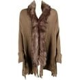 thumbnail image 1 of ZhangBaoLin Women Shawl Wrap Cardigan Faux Fur Collar Poncho Cape Sweater Tassels Knit Coat, 1 of 1