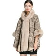 thumbnail image 1 of ZhangBaoLin Women Shawl Wrap Cardigan Faux Fur Collar Poncho Cape Sweater Winter Long Party Coat, 1 of 6