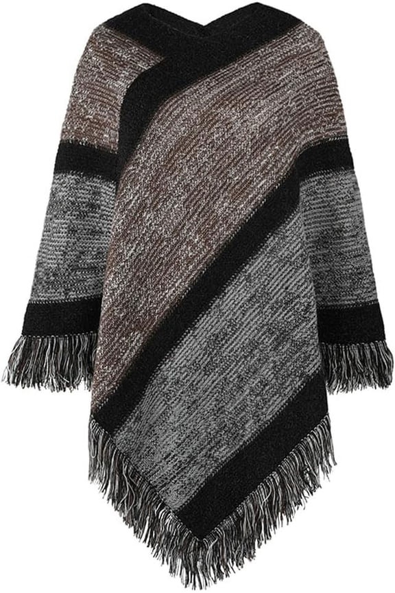 Women Shawl Wrap Cardigan Knit Colorful Poncho Cape Sweater Fashion Tassels Coat