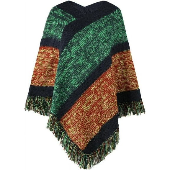 ZhangBaoLin Women Shawl Wrap Cardigan Knit Colorful Poncho Cape Sweater Fashion Tassels Coat