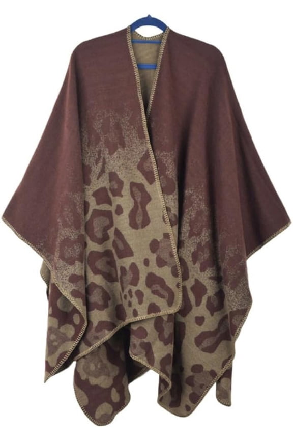 Women Shawl Wrap Cardigan Leopard Poncho Cape Open Front Long Sweater Coat Blanket