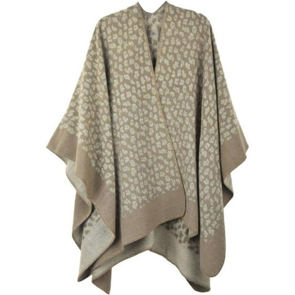 ZhangBaoLin Women Shawl Wrap Cardigan Leopard Poncho Cape Open Front Long Sweater Coat Blanket