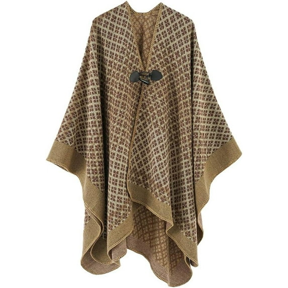 ZhangBaoLin Women Shawl Wrap Cardigan Poncho Cape Open Front Button Sweater Coat Wool Warm Long Blanket
