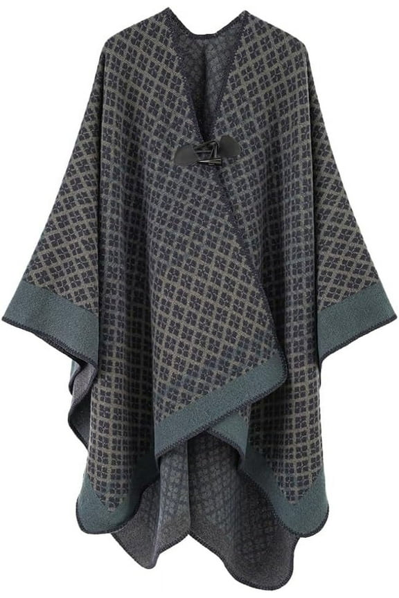 Women Shawl Wrap Cardigan Poncho Cape Open Front Button Sweater Coat Wool Warm Long Blanket