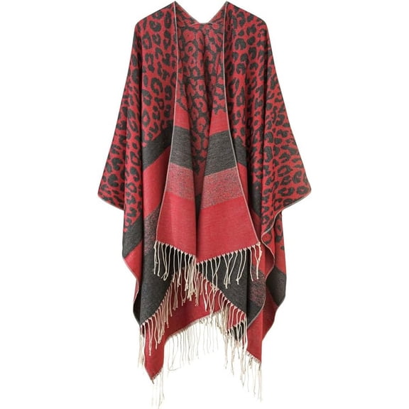 ZhangBaoLin Women Shawl Wrap Cardigan Poncho Cape Open Front Long Sweater Coat Leopard Travel Office Blanket