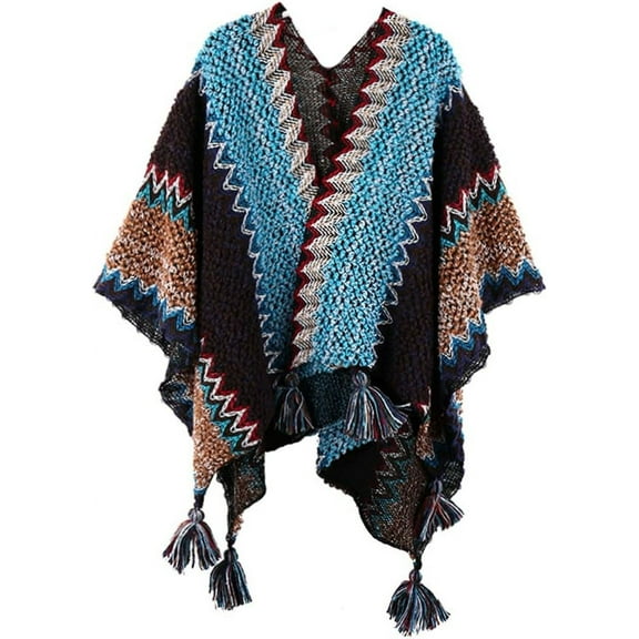 ZhangBaoLin Women Shawl Wrap Cardigan Poncho Cape Open Front Long Sweater Coat Winter Ethnic Thickened Blanket
