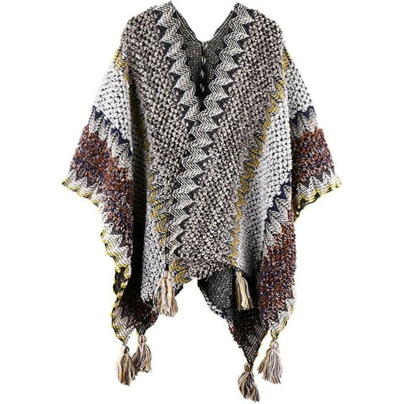 ZhangBaoLin Women Shawl Wrap Cardigan Poncho Cape Open Front Long Sweater Coat Winter Ethnic Thickened Blanket