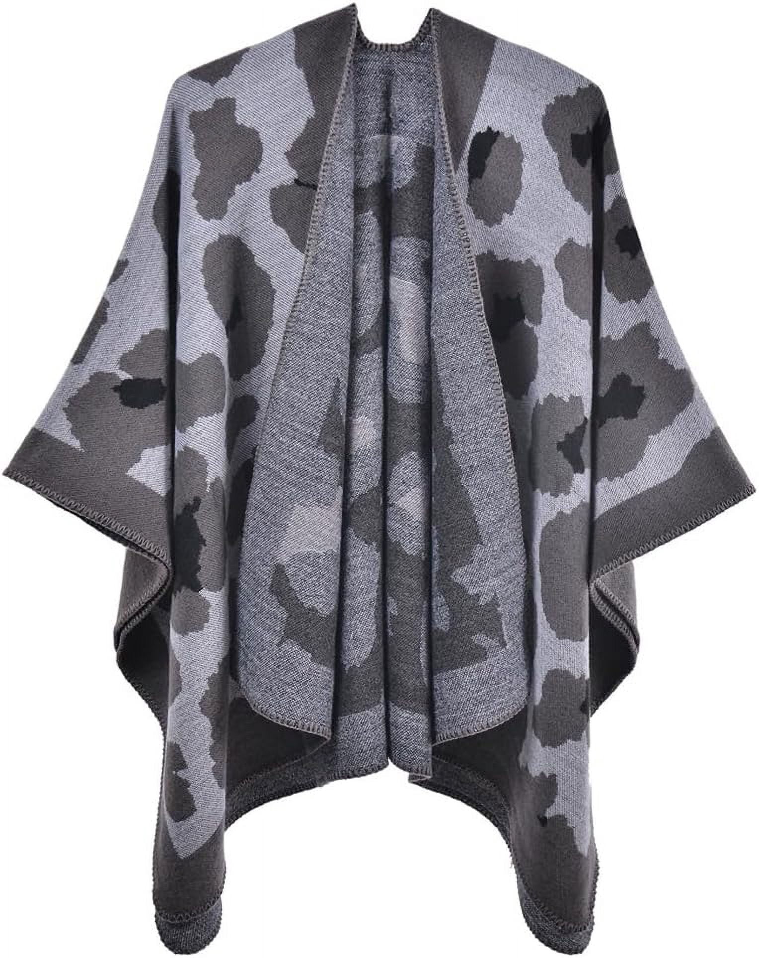 Long Sleeves Loose Jacquard Keep Warm Velvet Collarless Cape Shawl main image 1