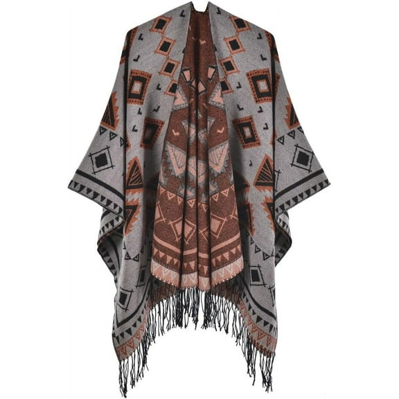 ZhangBaoLin Women Shawl Wrap Cardigan Poncho Cape Open Front Long Sweater Coat Winter Thick Tassels Blanket