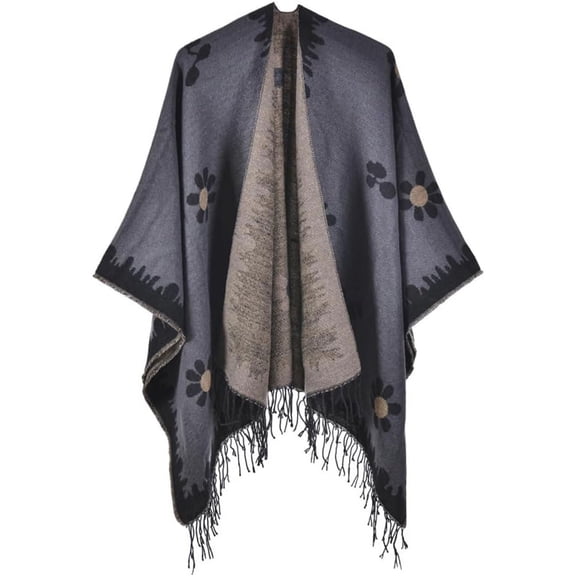 ZhangBaoLin Women Shawl Wrap Cardigan Poncho Cape Open Front Long Sweater Coat Winter Warm Tassels Blanket