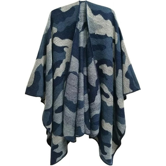 ZhangBaoLin Women Shawl Wrap Cardigan Poncho Cape Open Front Thick Sweater Coat Camouflage Blanket