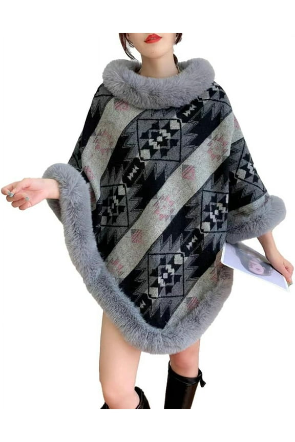 Women Shawl Wrap Cardigan Poncho Cape Thick Sweater Coat Winter Fashion Wool Shawl