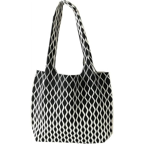 ZhangBaoLin Women's Crochet Shoulder Handbags Hobo Knitted Tote Bag Shopping Contrast Color Purse Large Capacity Top Handle Bag