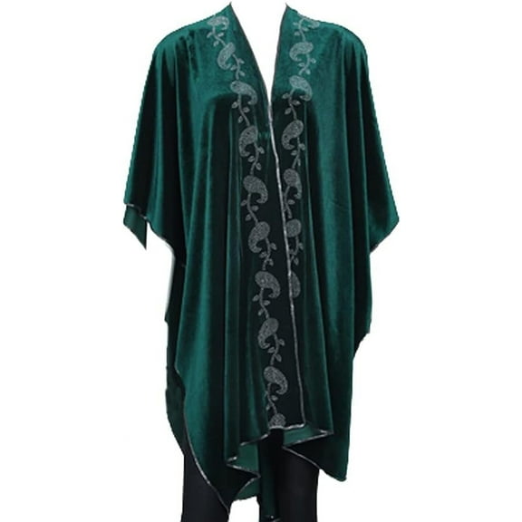 ZhangBaoLin Women's Gold Velvet Open Front Shawl Wraps Vintage Gastby Blanket Scarf Classic Poncho Cape Cardigan with Rhinestones