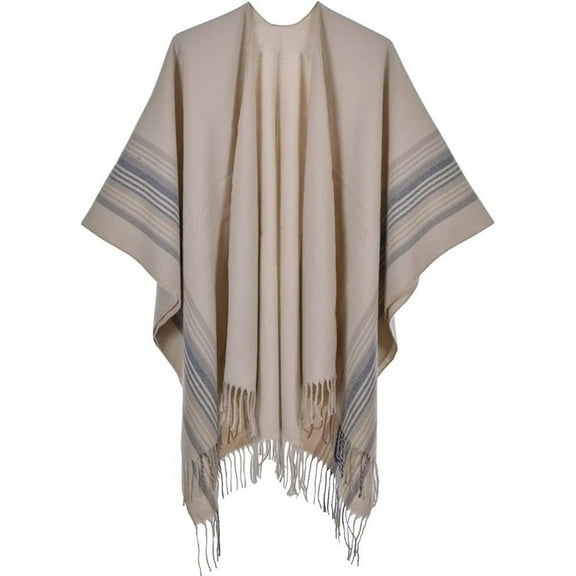 ZhangBaoLin Women's Tassel Shawls Wraps Warm Winter Open Front Poncho Cape Oversized Cardigan Sweater Coat