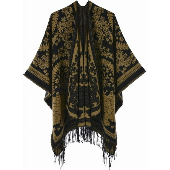 ZhangBaoLin Women's Tassel Shawls Wraps Warm Winter Open Front Poncho Cape Oversized Cardigan Sweater Coat