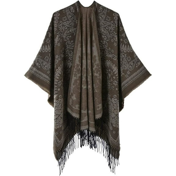 ZhangBaoLin Women's Tassel Shawls Wraps Warm Winter Open Front Poncho Cape Oversized Cardigan Sweater Coat
