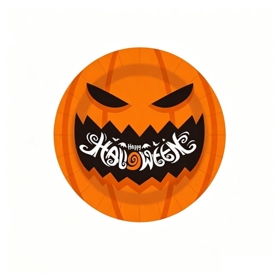 ZhangC 10 Pcs Halloween Disposable Paper Plates, 9x9 Inch Dinner Plates with Spooky Face, Themed Party Tableware for Halloween Decorations and Supplies