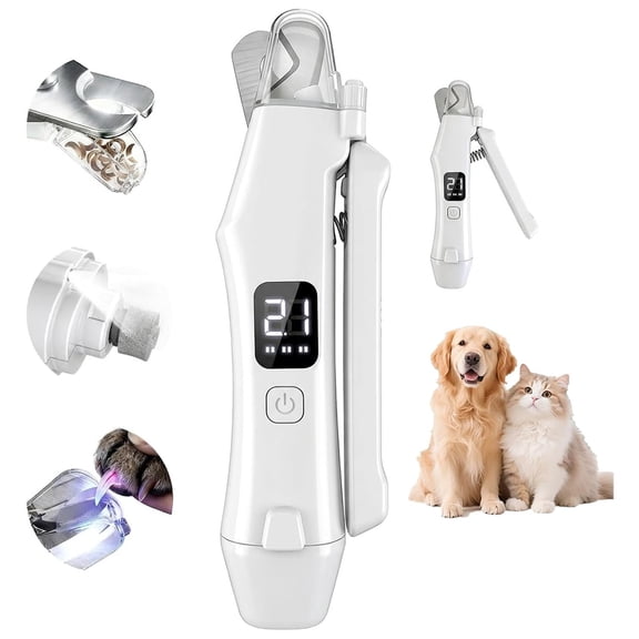ZhangC 2-in-1 Dog Nail Clippers and Grinder with LCD Battery Display - Ultra Quiet Rechargeable Professional Cat Claw Trimmer with Built-in Safety Light & Guard for Large & Small Pets