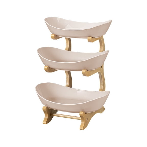 ZhangC 3 Tier Countertop Fruit Basket Organizer, Oval Fruit Basket with Bamboo Stand, Fruit Stand Storage Holder for Vegetables and Snack, Tiered Fruit Bowl, Space-Saving Organizer