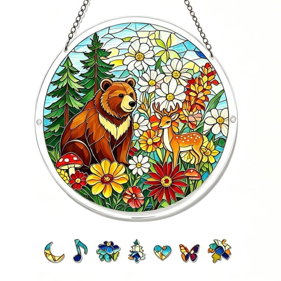 ZhangC Acrylic Puzzles Suncatcher, 7.4 Inch Sun Catcher Acrylic Puzzles Garden Window Hanging Decoration for Women Men Mom Birthday Gift Home Decor (Bear Pattern)