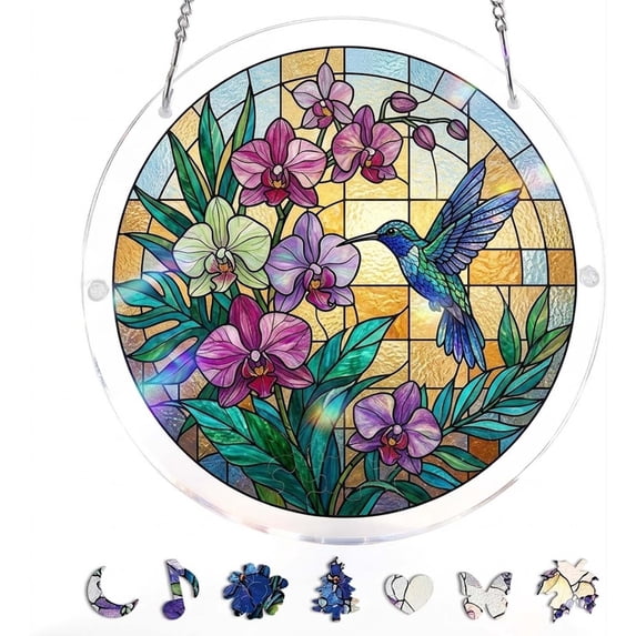 ZhangC Acrylic Puzzles Suncatcher, 7.4 Inch Sun Catcher Acrylic Puzzles Garden Window Hanging Decoration for Women Men Mom Birthday Gift Home Decor (Hummingbird Pattern)