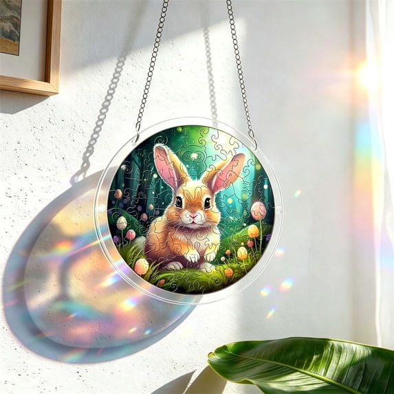 ZhangC Acrylic Puzzles Suncatcher, 7.4 Inch Sun Catcher Acrylic Puzzles Garden Window Hanging Decoration for Women Men Mom Birthday Gift Home Decor (Rabbit Pattern)