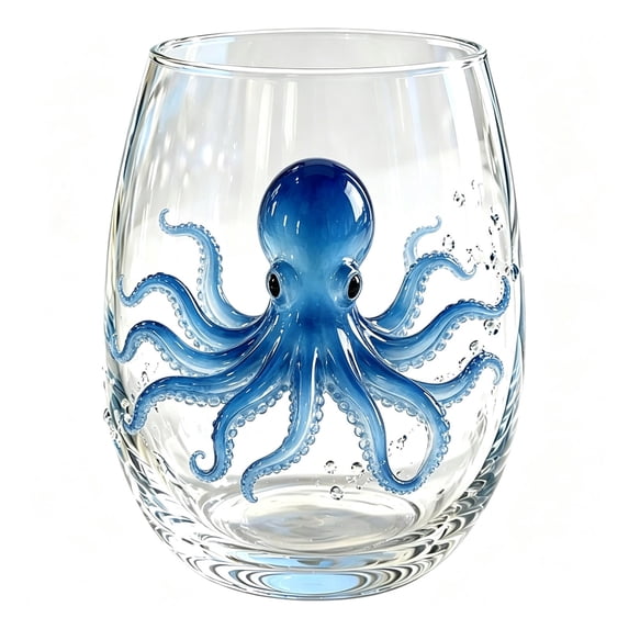 ZhangC Artisanal Blue Ringed Octopus Glassware, 4 Inch 3D Octopuses Stemless Wine Glasses, Handcrafted Marine Animal Bar Glass for Coastal Home Decor Ocean Lovers (Dolphin)