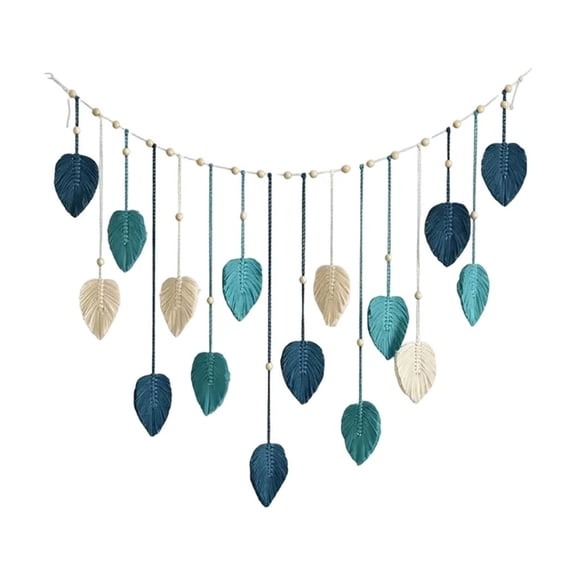 ZhangC Boho Macrame Wall Hanging, Handmade Leaf Tapestry Wall Decor, Green Brown & Cream Woven Leaves Art for Living Room Bedroom, Bohemian Farmhouse Home Decoration with Wooden Dowel