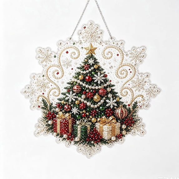 ZhangC Christmas Pearl Diamond Painting Suncatcher Kit, DIY Craft, Snowflake Shape, 3D Mixed-Sized Pearl Beads