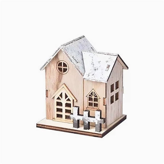 ZhangC Christmas Village LED Lighted House, 3.5x3.9 Inch Wooden Glowing Cabin Tabletop Decor, Battery Operated Holiday Centerpiece for Shelf, Desk and Mantel Display