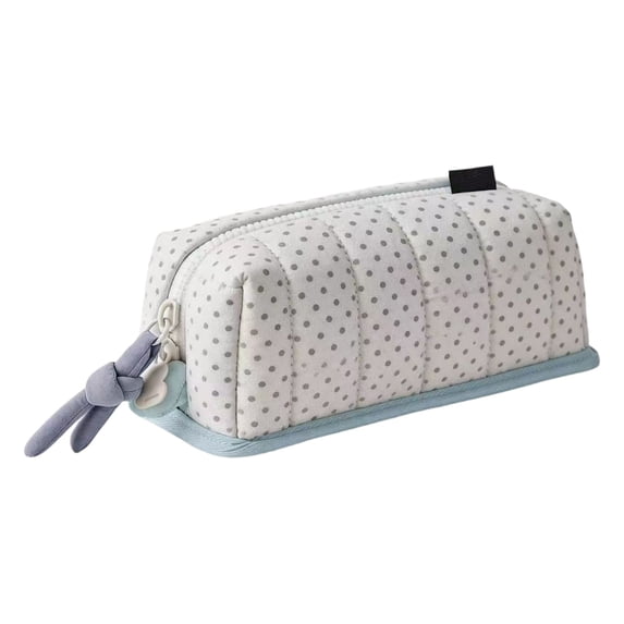 ZhangC Cream Polka Dot Pencil Case, Large Capacity Soft Quilted Storage Pouch, Multi-purpose Stationery Makeup Bag for Office, Home and Travel (2.7x8.2x4.3 Inch)