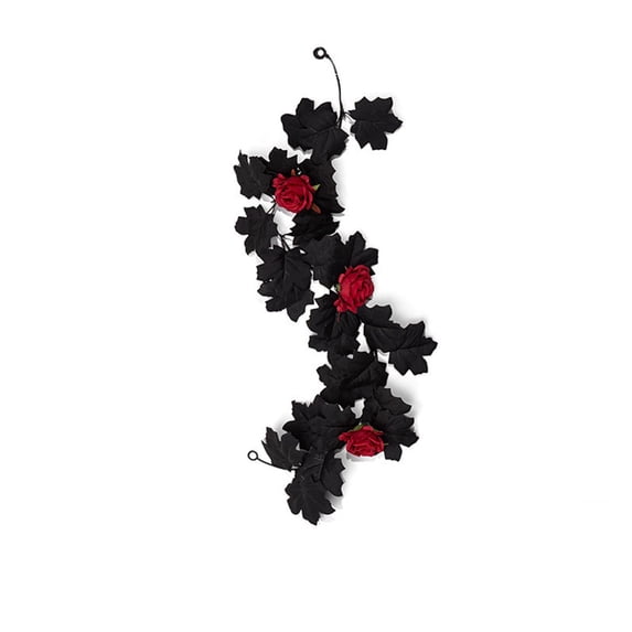 ZhangC Fall Artificial Maple Leaf Garland with Red Rose, 39 Inch Fall Hanging Vines with Black Leaves, Thanksgiving Halloween Indoor Outdoor Decor for Mantel, Staircase, Wedding and Party