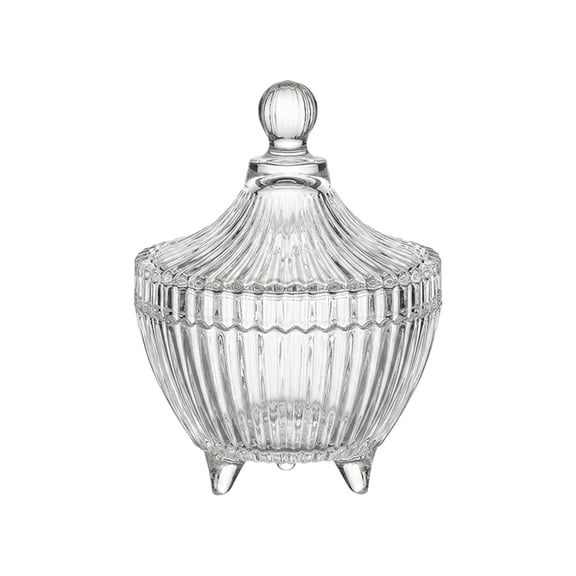 ZhangC Glass Candy Storage Box, Clear Sugar Dish with Lid, Crystal Covered Candy Bowl, Apothecary Food Buffet Container Holder, Diamond Cut Decorative Storage Container