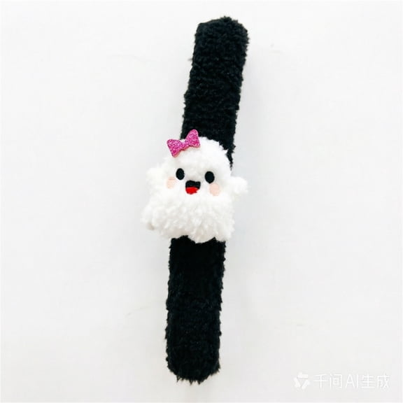 ZhangC Halloween Plush Slap Band Bracelets, Pumpkin Bat Ghost Black Cat Snap Wristbands, Soft Flexible Slap Bands for Party Favors, Goodie Bag Fillers and Halloween Decor