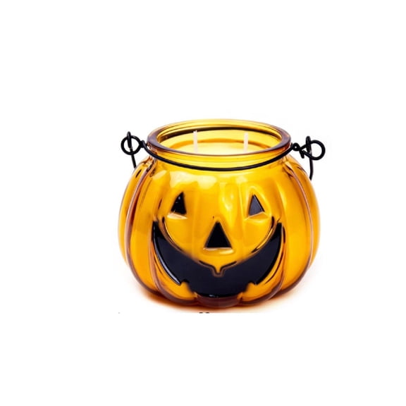 ZhangC Halloween Pumpkin Shaped Scented Candle, 14.5 Oz Long Hour Burn Time, Fall Harvest Almond Honey Fragrance, Halloween Thanksgiving Home Decor with Warm Amber Glow