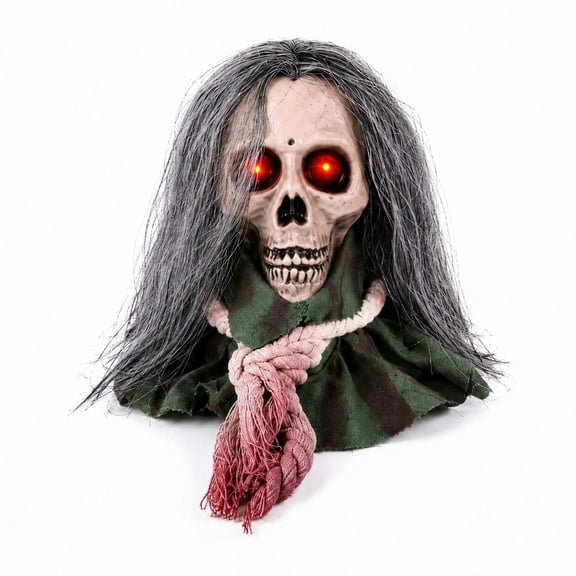 ZhangC Halloween Voice Activated Walking Skull Head Horror Prop, Eyes Glowing, Voice Control, Scary Sounds, Indoor Outdoor Spooky Decoration