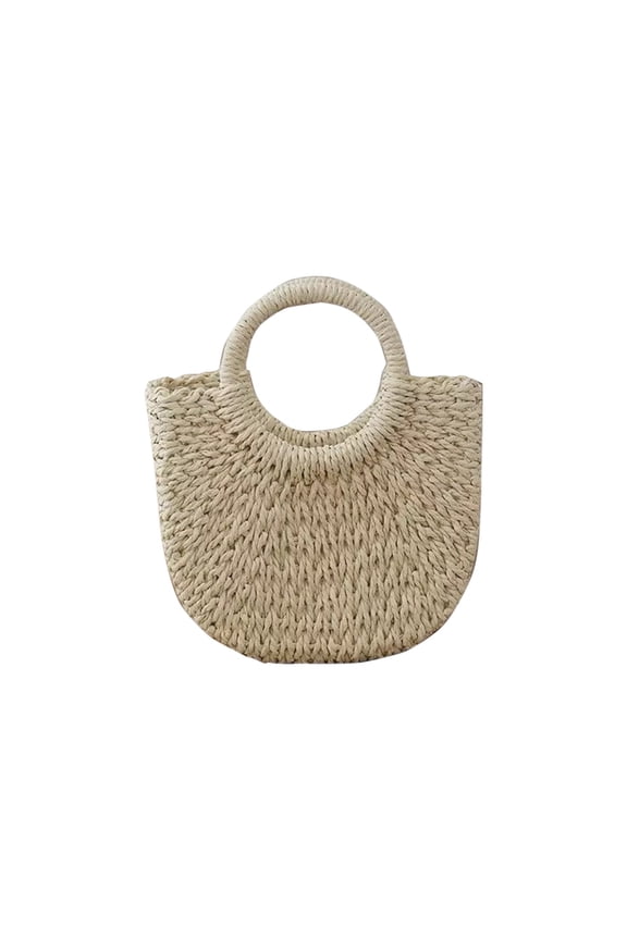 Hand woven Straw Tote Bag, Summer Beach Straw Handbag, Casual Top Handle Rattan Woven Semi Circle Clutch Bag for Women to Travel, Vacation