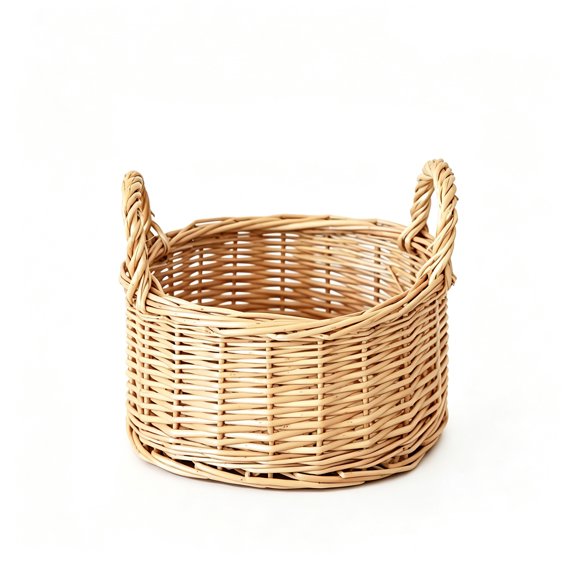 ZhangC Handwoven Wicker Round Flower Basket with Handle, 7.9x3.9 Inch Natural Willow Multipurpose Storage Basket, Rustic Home Decor Organizer for Picnic, Fruit, Flowers and Desktop