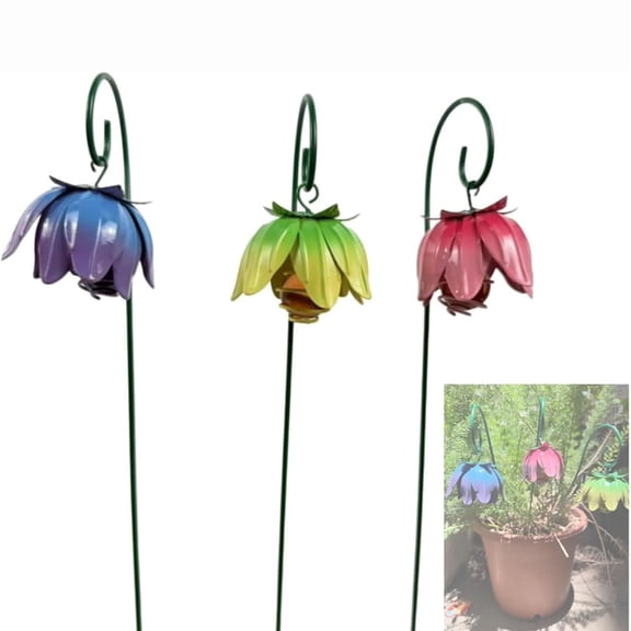 ZhangC Metal Flower Stakes, Set of 3 - Flower Garden Stake, Metal Flower Bell Bloom Sticks for Spring Decor, Yard Art Outdoor Decorative for Lawn Porch Pathway Patio