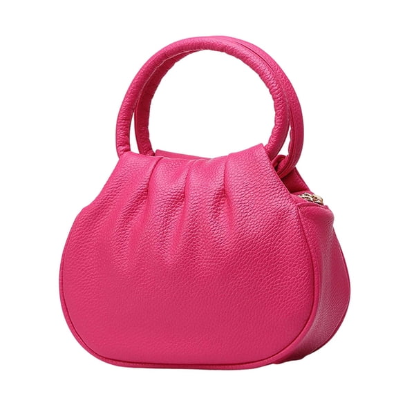 ZhangC Mini Ruched Puffy Clutch Handbag for Women, 7.9 Inch Small Zipper Wallet Crossbody Purse with Round Top Handle, Casual Evening Phone Card Bag, Shopping and Daily Use, Pink