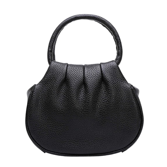 ZhangC Mini Ruched Puffy Clutch Handbag for Women, 7.9 Inch Small Zipper Wallet Crossbody Purse with Round Top Handle, Casual Evening Phone Card Bag, Shopping and Daily Use, Black