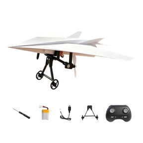ZhangC Power-Up Rc Paper Airplane Kit with Gyro Stabilizer DIY Electric Remote Control Plane with Dual Propellers, Lightweight Foldable Flying Stem Micro Fixed Wing Drone