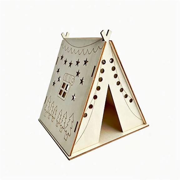 ZhangC Wooden Paintable Tent DIY Craft Kit, Camping Art Activity for Hand Painting Doodle, Outdoor Summer Camp Ornament for Birthday Party Favor and Home Decor