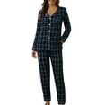 thumbnail image 1 of ZhangNan Casual Lapel Button Plaid Printing Two Piece Long Sleeve Pajamas Suit Comfortable Durable Polyester Spandex Fabric 2PC, One Size, Size M-2XL, 1 of 7