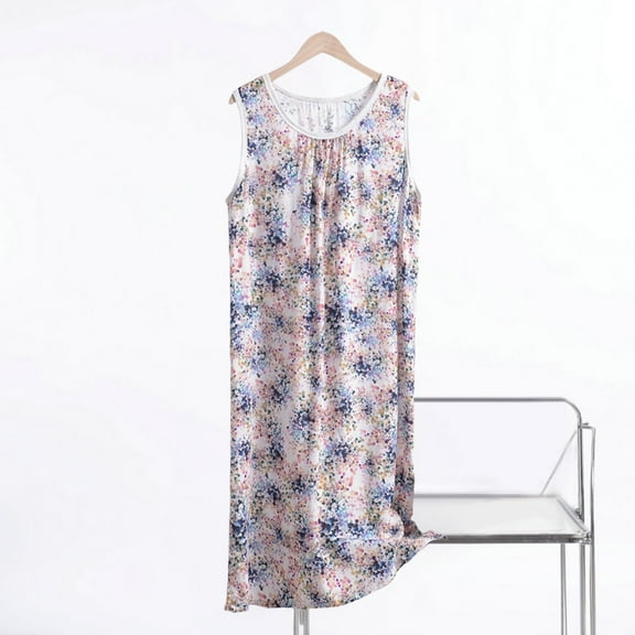 ZhangNan Casual O Neck Pattern Print Sleeveless Fly Print Dress With Pocket Long Dress Poplin Fabric, One Size, Size 2XL-5XL