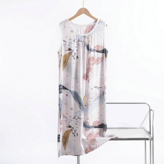 ZhangNan Casual O Neck Pattern Print Sleeveless Fly Print Dress With Pocket Long Dress Poplin Fabric, One Size, Size 2XL-5XL