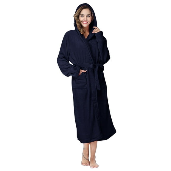 ZhangNan Hooded Fleece Bathrobe Lightweight Soft Plush Long Flannel Sleepwear Comfortable Cotton Fabric, One Size, Size M-2XL
