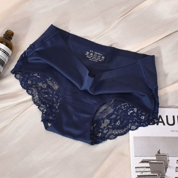 ZhangNan Ice Silk Mid Lace Underwear Cotton Crotch Breathable Large Size Briefs Soft Comfortable, Blue Comfortable Ice Silk Lace Underwear, Blue 2XL, Size M-2XL